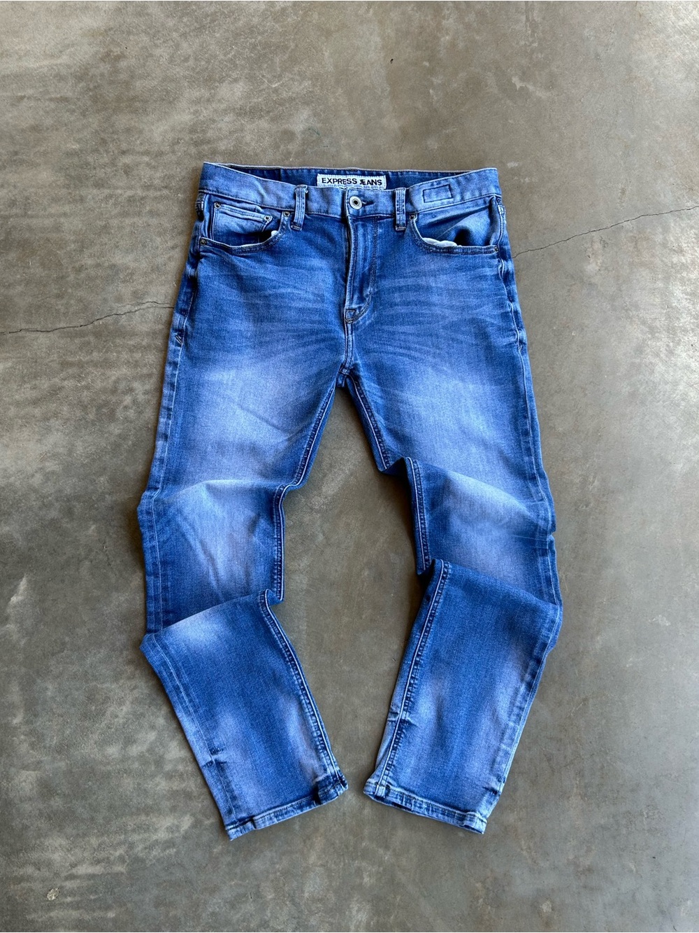 Express Men's Slim Fit Skinny Leg Blue Washed Jeans